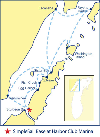 saimple sail door county charter map